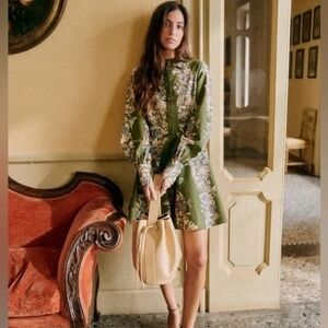 Sezane Green Floral Mini Dress